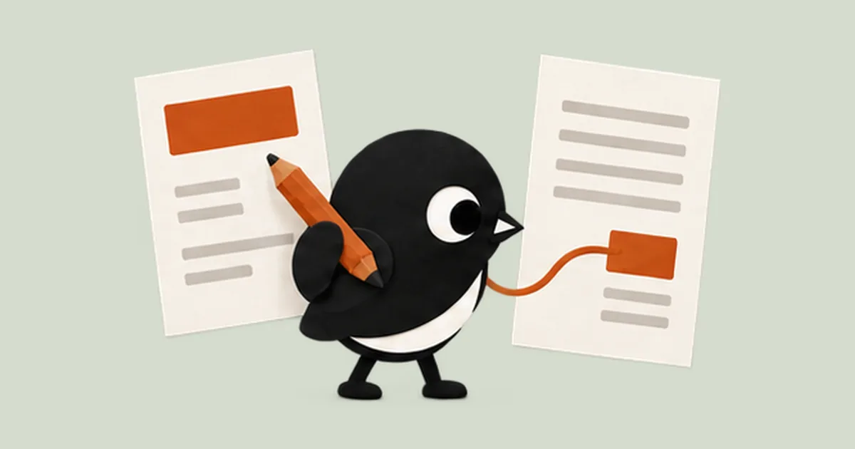 El pájaro de Twoweeks traza una línea que une una parte resaltada de una oferta con la parte correspondiente de una carta.